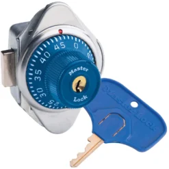 ADA Compliant Built-In Combination Lock with Blue Metal Dial for Lift Handle and Single Point Horizontal Latch Lockers - Hinged on Right