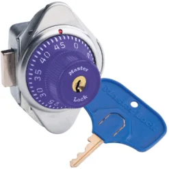 ADA Compliant Built-In Combination Lock with Purple Metal Dial for Lift Handle and Single Point Horizontal Latch Lockers - Hinged on Right