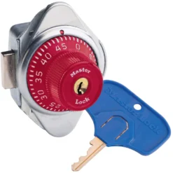 ADA Compliant Built-In Combination Lock with Red Metal Dial for Lift Handle and Single Point Horizontal Latch Lockers - Hinged on Right