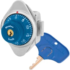 ADA Compliant Built-In Combination Lock with Blue Metal Dial for Lift Handle and Single Point Horizontal Latch Lockers - Hinged on Left