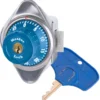 ADA Compliant Built-In Combination Lock with Blue Metal Dial for Single Point Horizontal Latch Lockers - Hinged on Left