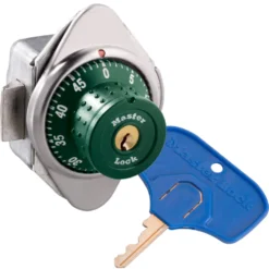 ADA Compliant Built-In Combination Lock with Green Metal Dial for Single Point Horizontal Latch Lockers - Hinged on Right