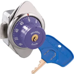 ADA Compliant Built-In Combination Lock with Purple Metal Dial for Single Point Horizontal Latch Lockers - Hinged on Right
