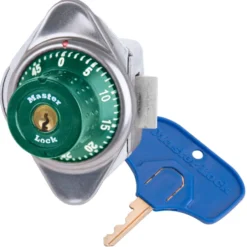 ADA Compliant Built-In Combination Lock with Green Metal Dial for Single Point Horizontal Latch Lockers - Hinged on Left