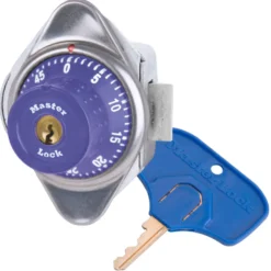 ADA Compliant Built-In Combination Lock with Purple Metal Dial for Single Point Horizontal Latch Lockers - Hinged on Left