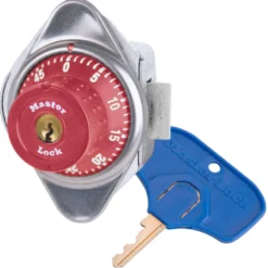 ADA Compliant Built-In Combination Lock with Red Metal Dial for Single Point Horizontal Latch Lockers - Hinged on Left