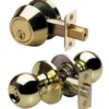 Ball Style Knob Entry Door Lock with Single Cylinder Deadbolt; Combo Pack; Polished Brass