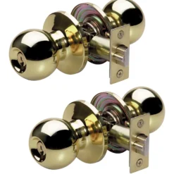 Ball Style Knob Entry Door Lock; Polished Brass; 2-Pack