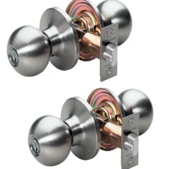 Ball Style Knob Entry Door Lock; Satin Nickel; 2-Pack