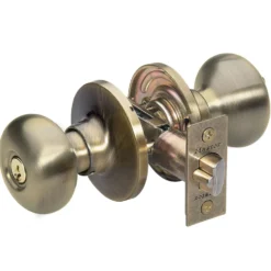 Biscuit Style Knob Entry Door Lock; Antique Brass