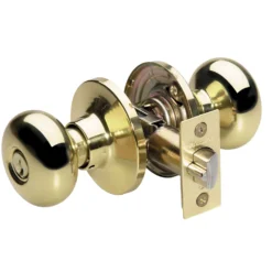 Biscuit Style Knob Entry Door Lock; Polished Brass