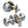 Biscuit Style Knob Entry Door Lock with Single Cylinder Deadbolt; Combo Pack; Satin Nickel, KW1