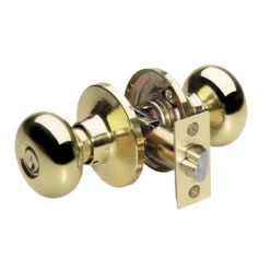 Biscuit Style Knob Entry Door Lock; Polished Brass, SC1