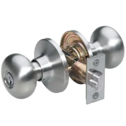 Biscuit Style Knob Entry Door Lock; Satin Nickel