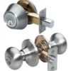 Biscuit Style Knob Entry Door Lock with Single Cylinder Deadbolt; Combo Pack; Satin Nickel