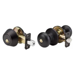 Biscuit Style Knob Entry Door Lock with Single Cylinder Deadbolt; Combo Pack; Aged Bronze, SC1