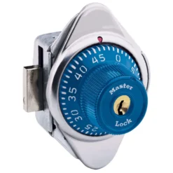 Built-In Combination Lock with Blue Metal Dial for Lift Handle Lockers - Hinged on Right
