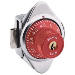 Built-In Combination Lock with Red Metal Dial for Lift Handle Lockers - Hinged on Right