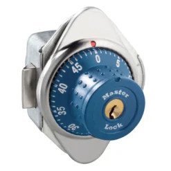 Built-In Combination Lock with Blue Metal Dial for Horizontal Latch Box Lockers - Hinged on Right