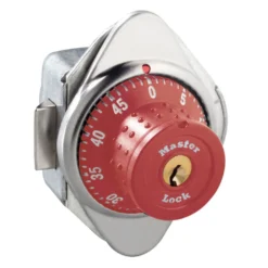 Built-In Combination Lock with Red Metal Dial for Horizontal Latch Box Lockers - Hinged on Right