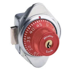Built-In Combination Lock with Red Metal Dial for Lift Handle, Single Point and Box Lockers - Hinged on Right