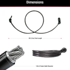 Combination Braided Steel Cable Lock, 5 ft x 1/2 in