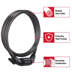 Combination Braided Steel Cable Lock, 5 ft x 1/2 in