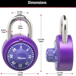 Dial Combination Lock with Aluminum Cover, Assorted Colors, 1-7/8 in Wide