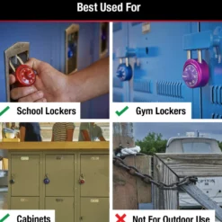 Dial Combination Lock with Aluminum Cover, Assorted Colors, 1-7/8 in Wide