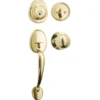 Handleset with Biscuit Style Knob Interior and Single Cylinder Deadbolt; Polished Brass, WK2