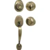 Handleset with Biscuit Style Knob Interior and Single Cylinder Deadbolt; Antique Brass, SC1
