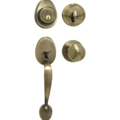 Handleset with Biscuit Style Knob Interior and Single Cylinder Deadbolt; Antique Brass, WK2