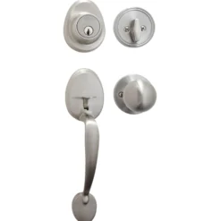 Handleset with Biscuit Style Knob Interior and Single Cylinder Deadbolt; Satin Nickel, WR5
