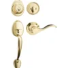 Handleset with Wave Style Lever Interior and Single Cylinder Deadbolt (Right Hand); Polished Brass, KW1