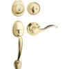 Handleset with Wave Style Lever Interior and Single Cylinder Deadbolt (Left Hand); Polished Brass, KW1