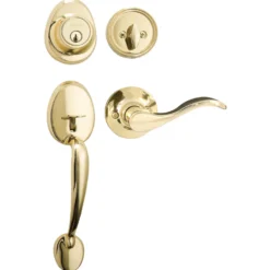 Handleset with Wave Style Lever Interior and Single Cylinder Deadbolt (Left Hand); Polished Brass, WK2