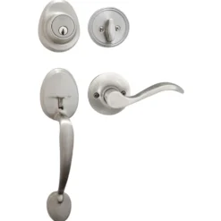 Handleset with Wave Style Lever Interior and Single Cylinder Deadbolt (Right Hand); Satin Nickel, SC1