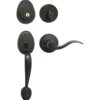 Handleset with Wave Style Lever Interior and Single Cylinder Deadbolt (Left Hand); Aged Bronze, SC1