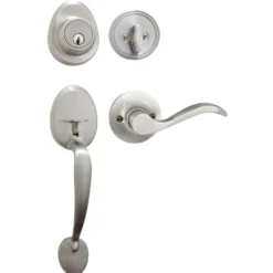 Handleset with Wave Style Lever Interior and Single Cylinder Deadbolt (Left Hand); Satin Nickel, SC1