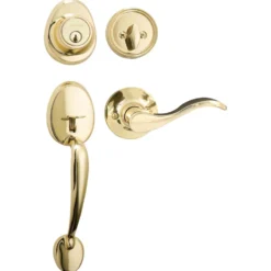 Handleset with Wave Style Lever Interior and Single Cylinder Deadbolt (Right Hand); Polished Brass, WK2