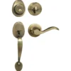 Handleset with Wave Style Lever Interior and Single Cylinder Deadbolt (Right Hand); Antique Brass, SC1
