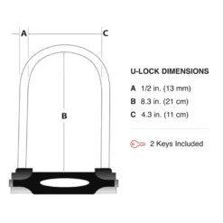 6in (15cm) Wide Hardened Steel U-Lock with 8-1/4in (21cm) Shackle Clearance