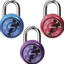 1-9/16in (40mm) Wide Combination Dial Padlock; Assorted Colors; 3-Pack