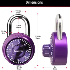 1-9/16in (40mm) Wide Combination Dial Padlock; Assorted Colors; 3-Pack