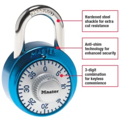 1-7/8in (48mm) Wide Combination Dial Padlock with Aluminum Cover; Assorted Colors