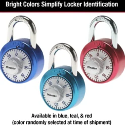 1-7/8in (48mm) Wide Combination Dial Padlock with Aluminum Cover; Assorted Colors
