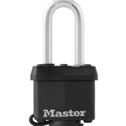 1-9/16in (40mm) Wide Covered Laminated Steel Pin Tumbler Padlock, Black, with 2in (51mm) Shackle, Keyed Alike