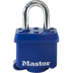 1-9/16in (40mm) Wide Covered Laminated Steel Pin Tumbler Padlock, Blue, Keyed Alike