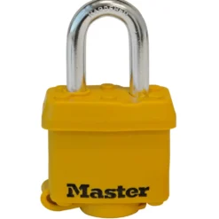 1-9/16in (40mm) Wide Covered Laminated Steel Pin Tumbler Padlock, Yellow, Keyed Alike