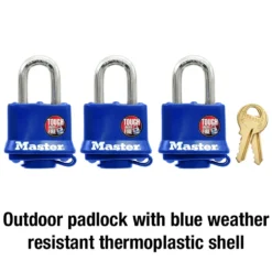 1-9/16in (40mm) Wide Covered Laminated Steel Pin Tumbler Padlock; Blue; 3-Pack